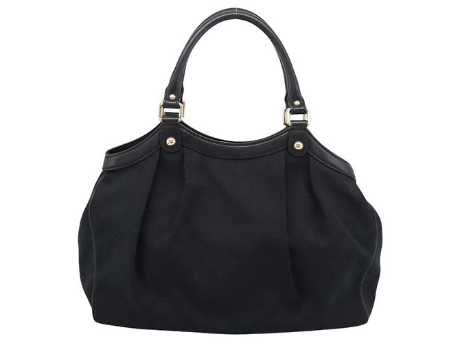 GUCCI GG Canvas Sukey Hand Bag Black Gold 211944 - vista 3