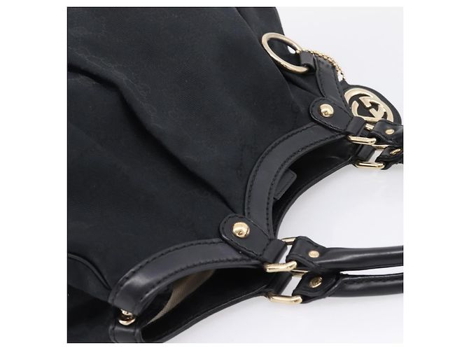 GUCCI GG Canvas Sukey Hand Bag Black Gold 211944 - vista 6