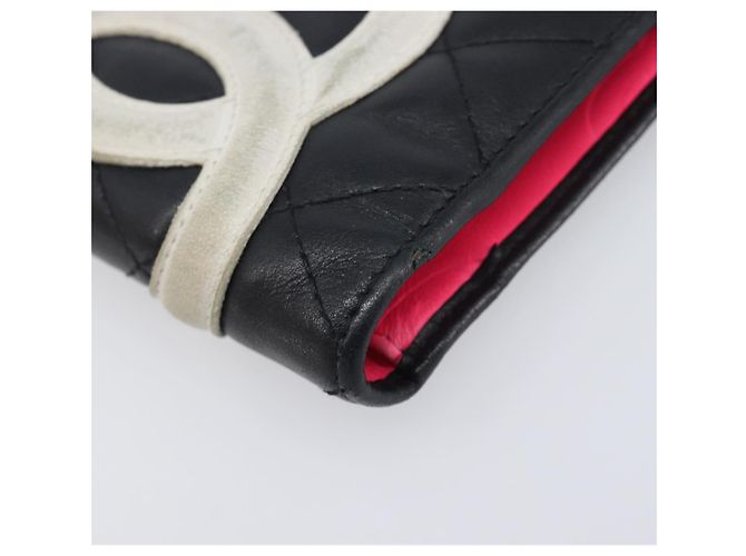 CHANEL Cambon Line Long Wallet Lamb Skin Black White CC - vista 10