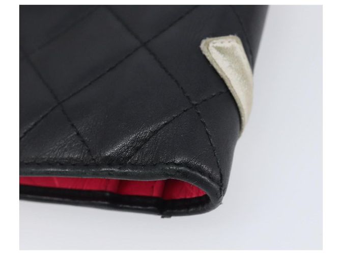 CHANEL Cambon Line Long Wallet Lamb Skin Black White CC - vista 11