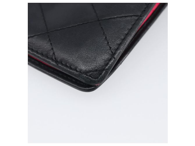 CHANEL Cambon Line Long Wallet Lamb Skin Black White CC - vista 12