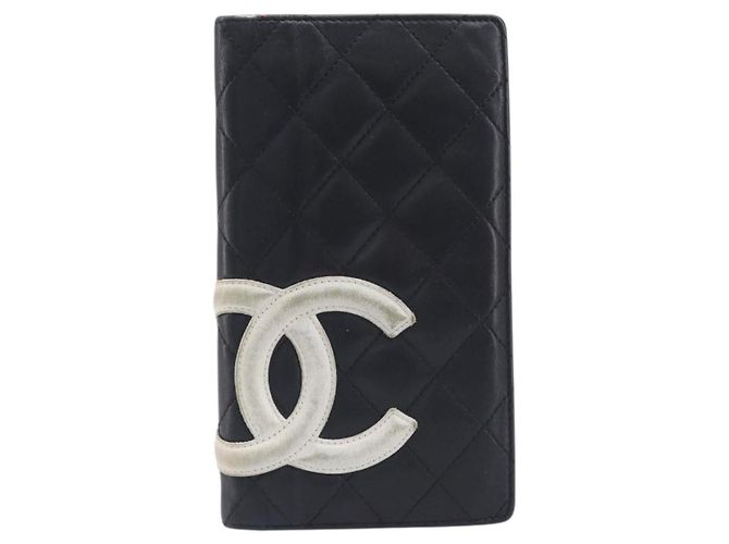 CHANEL Cambon Line Long Wallet Lamb Skin Black White CC - vista 2
