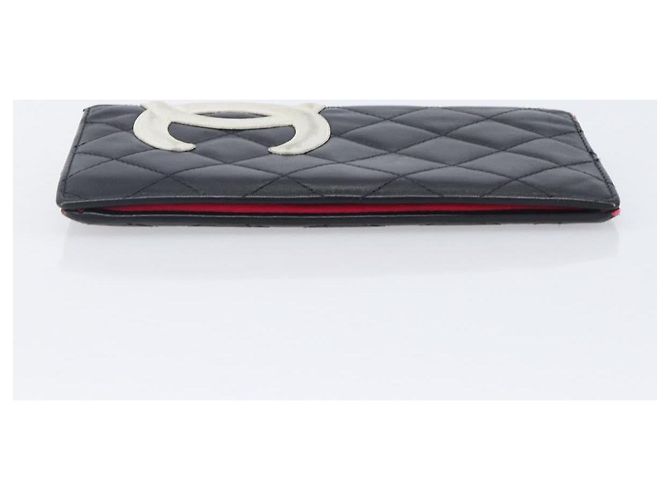 CHANEL Cambon Line Long Wallet Lamb Skin Black White CC - vista 4