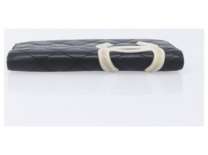 CHANEL Cambon Line Long Wallet Lamb Skin Black White CC - vista 5