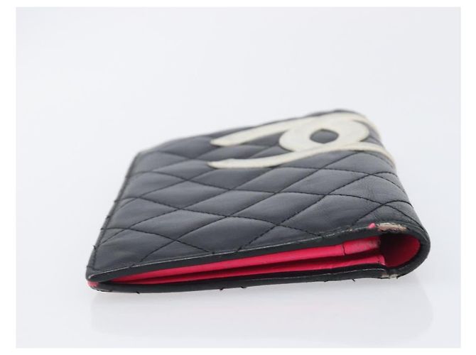 CHANEL Cambon Line Long Wallet Lamb Skin Black White CC - vista 6