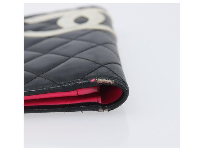 CHANEL Cambon Line Long Wallet Lamb Skin Black White CC - vista 7