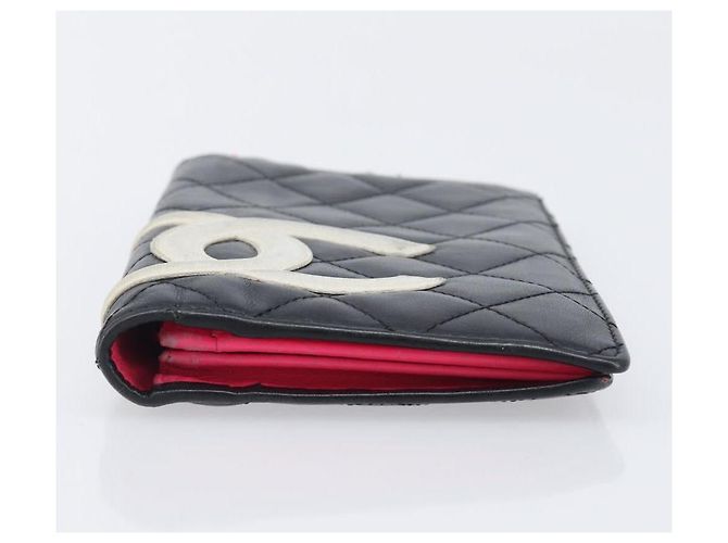 CHANEL Cambon Line Long Wallet Lamb Skin Black White CC - vista 8