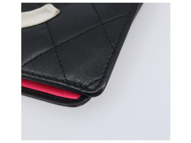 CHANEL Cambon Line Long Wallet Lamb Skin Black White CC - vista 9