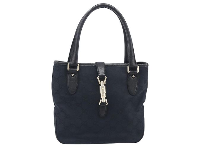GUCCI GG Canvas Jackie Hand Bag Black Gold 145817 - vista 2