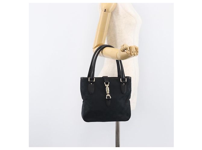 GUCCI GG Canvas Jackie Hand Bag Black Gold 145817 - vista 24