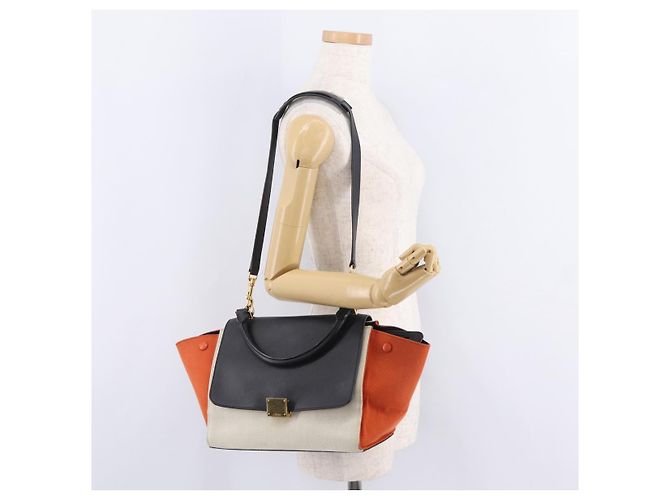 Trapèze Céline CELINE Trapeze Hand Bag Canvas 2way Orange Gold Tone - vista 30