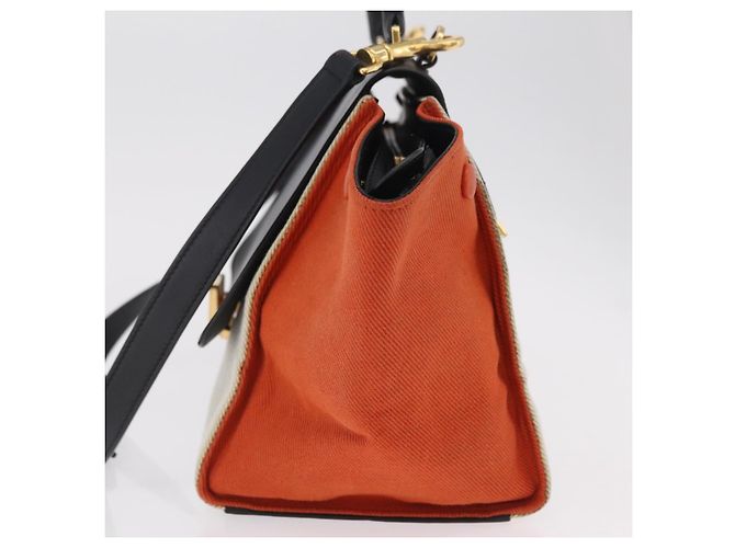 Trapèze Céline CELINE Trapeze Hand Bag Canvas 2way Orange Gold Tone - vista 4