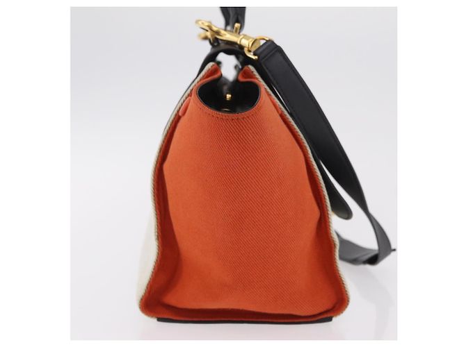 Trapèze Céline CELINE Trapeze Hand Bag Canvas 2way Orange Gold Tone - vista 5