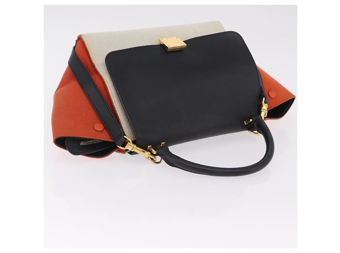 Trapèze Céline CELINE Trapeze Hand Bag Canvas 2way Orange Gold Tone - vista 6
