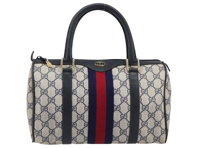 GUCCI GG Canvas Sherry Line Hand Bag Navy Gold 39 012 3841 - vista 2