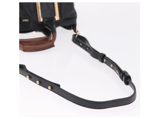 Chloé Chloe Etel Hand Bag Leather 2way Black Gold - vista 10
