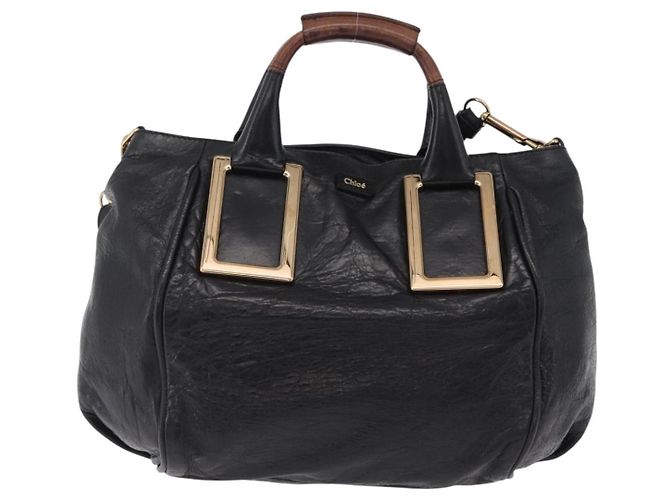 Chloé Chloe Etel Hand Bag Leather 2way Black Gold - vista 2