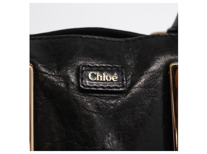 Chloé Chloe Etel Hand Bag Leather 2way Black Gold - vista 21