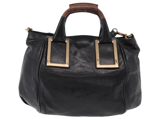 Chloé Chloe Etel Hand Bag Leather 2way Black Gold - vista 3