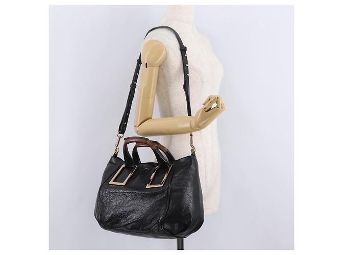 Chloé Chloe Etel Hand Bag Leather 2way Black Gold - vista 31