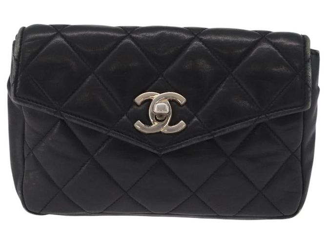 CHANEL Matelasse Chain Waist bag Lamb Skin Black Gold CC - vista 2