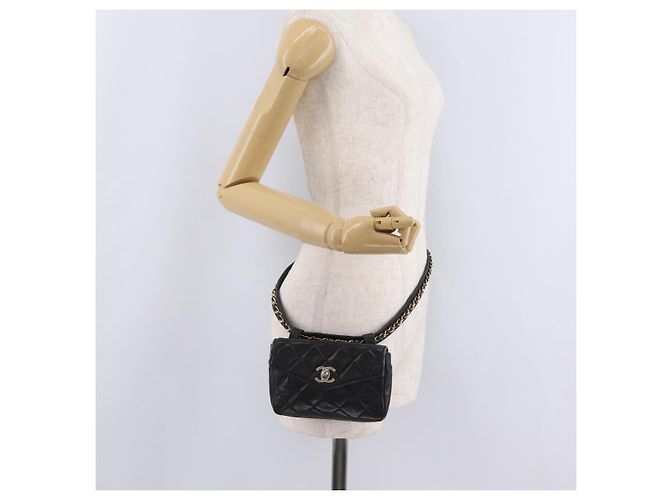CHANEL Matelasse Chain Waist bag Lamb Skin Black Gold CC - vista 27