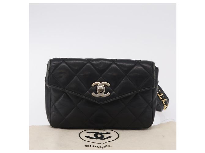 CHANEL Matelasse Chain Waist bag Lamb Skin Black Gold CC - vista 28