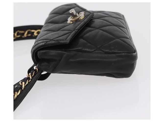CHANEL Matelasse Chain Waist bag Lamb Skin Black Gold CC - vista 6