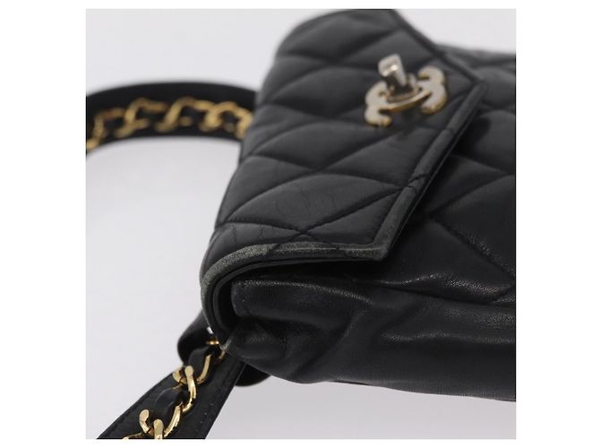 CHANEL Matelasse Chain Waist bag Lamb Skin Black Gold CC - vista 7