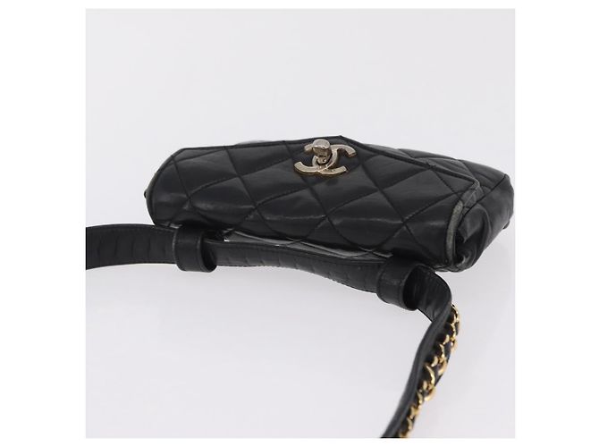 CHANEL Matelasse Chain Waist bag Lamb Skin Black Gold CC - vista 8