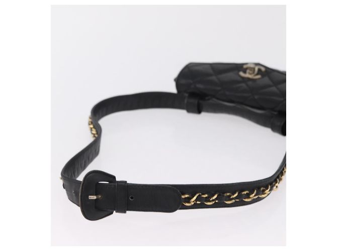 CHANEL Matelasse Chain Waist bag Lamb Skin Black Gold CC - vista 9