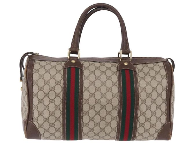 GUCCI GG Supreme Web Sherry Line Hand Bag PVC Beige Gold Red - vista 13