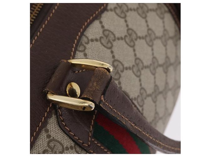 GUCCI GG Supreme Web Sherry Line Hand Bag PVC Beige Gold Red - vista 18