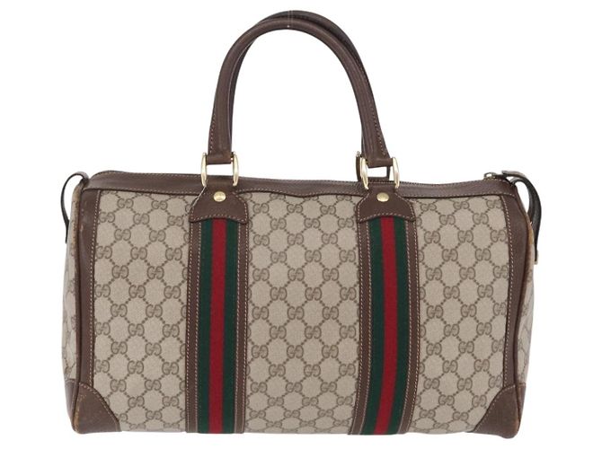 GUCCI GG Supreme Web Sherry Line Hand Bag PVC Beige Gold Red - vista 2