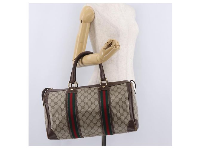 GUCCI GG Supreme Web Sherry Line Hand Bag PVC Beige Gold Red - vista 31