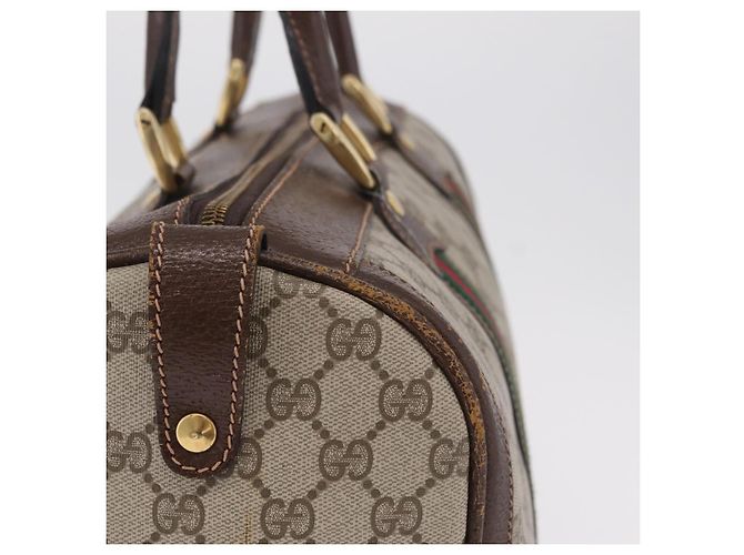 GUCCI GG Supreme Web Sherry Line Hand Bag PVC Beige Gold Red - vista 6