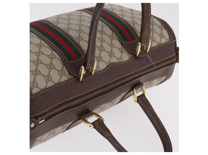 GUCCI GG Supreme Web Sherry Line Hand Bag PVC Beige Gold Red - vista 8