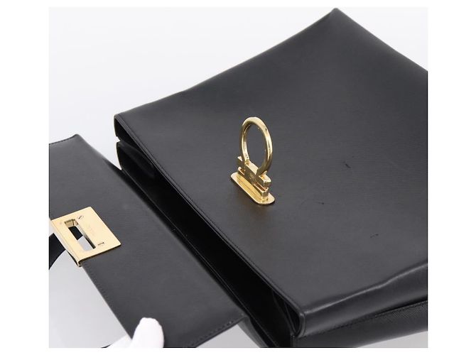 Salvatore Ferragamo Gancini Hand Bag Leather 2way Black Gold - vista 11