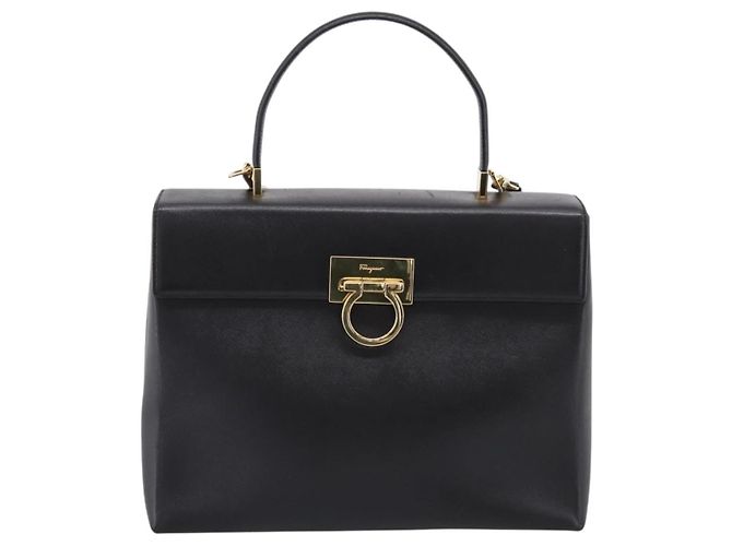 Salvatore Ferragamo Gancini Hand Bag Leather 2way Black Gold - vista 13