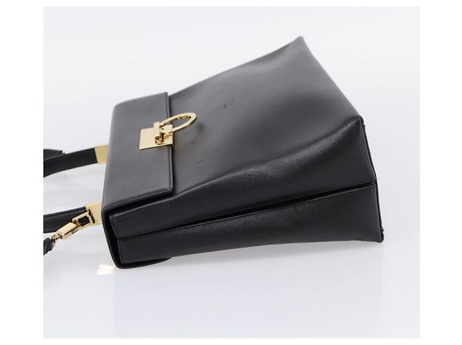 Salvatore Ferragamo Gancini Hand Bag Leather 2way Black Gold - vista 3