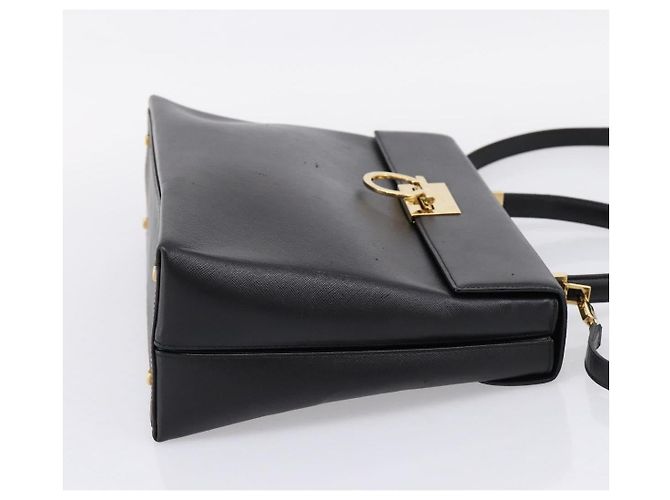 Salvatore Ferragamo Gancini Hand Bag Leather 2way Black Gold - vista 4