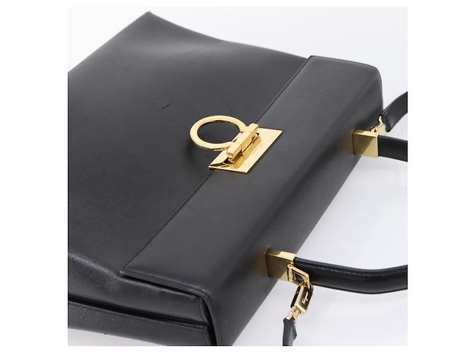 Salvatore Ferragamo Gancini Hand Bag Leather 2way Black Gold - vista 6