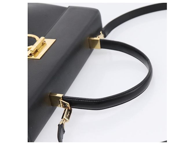 Salvatore Ferragamo Gancini Hand Bag Leather 2way Black Gold - vista 7