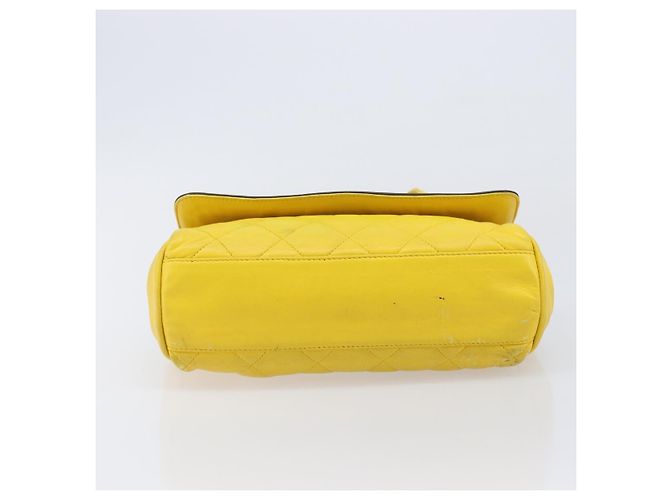 CHANEL Matelasse 2.55 Shoulder Bag Lamb Skin Yellow Silver CC - vista 10