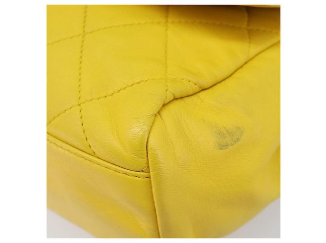 CHANEL Matelasse 2.55 Shoulder Bag Lamb Skin Yellow Silver CC - vista 11