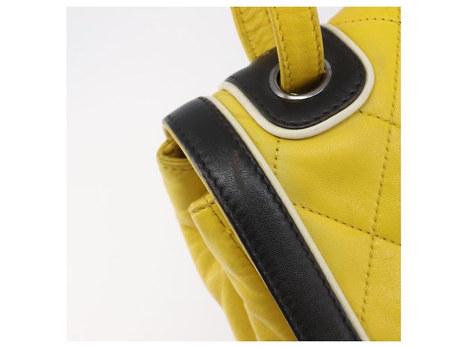 CHANEL Matelasse 2.55 Shoulder Bag Lamb Skin Yellow Silver CC - vista 12