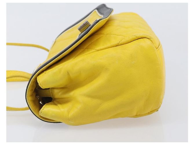 CHANEL Matelasse 2.55 Shoulder Bag Lamb Skin Yellow Silver CC - vista 14