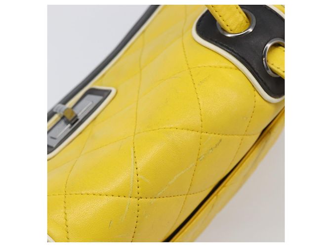 CHANEL Matelasse 2.55 Shoulder Bag Lamb Skin Yellow Silver CC - vista 15