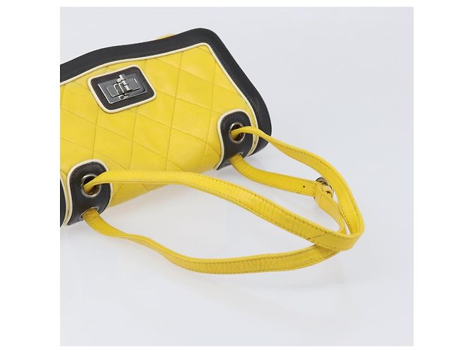 CHANEL Matelasse 2.55 Shoulder Bag Lamb Skin Yellow Silver CC - vista 16