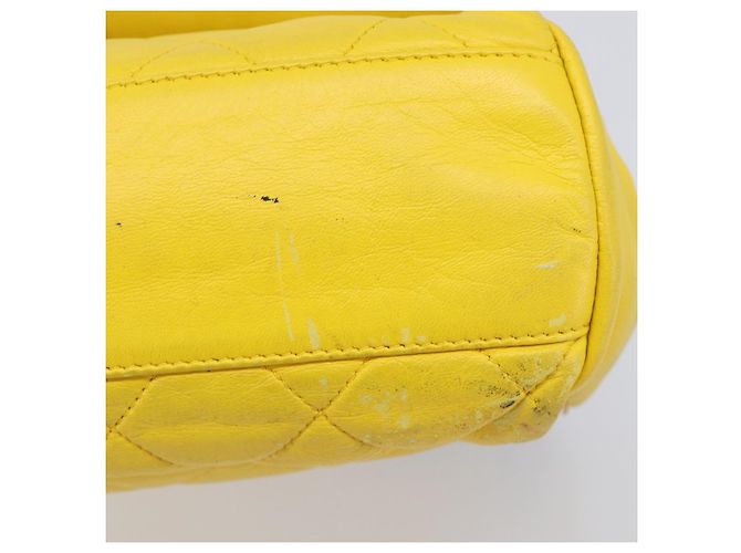 CHANEL Matelasse 2.55 Shoulder Bag Lamb Skin Yellow Silver CC - vista 19